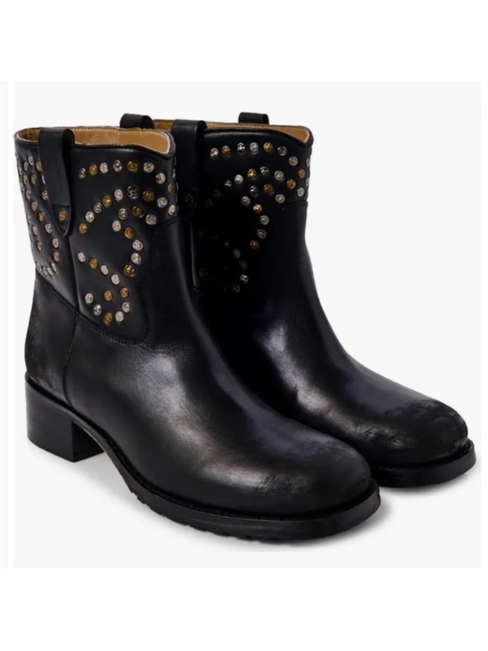 NEW in Box Free People Leather Harmony Studded Boots Black Size 6